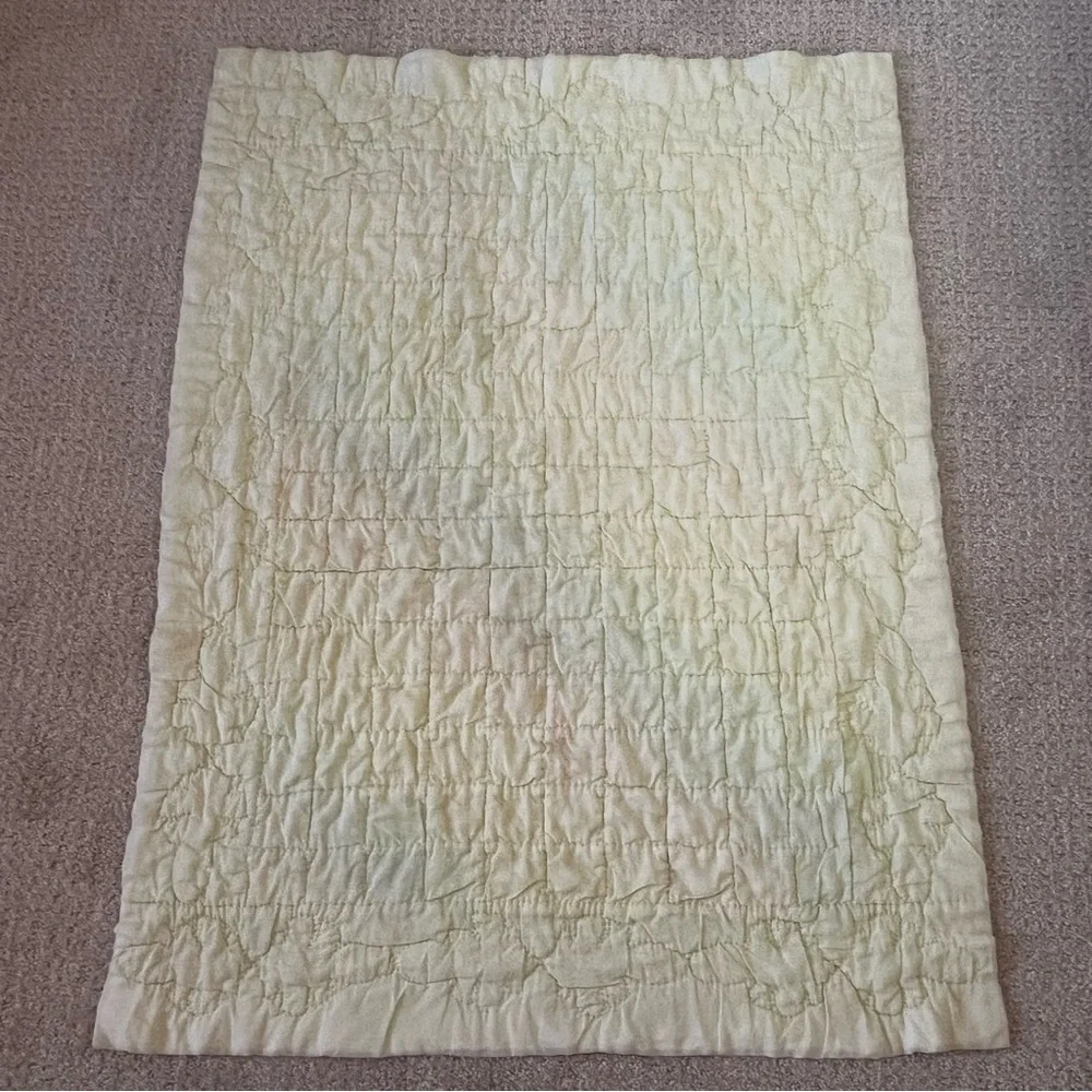 Pastel Baby Quilt Handmade Patchwork Satin Edge Crib Blanket Easter Pink Green
